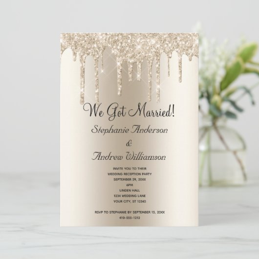 Champagne Driving glitter Elopement Reception Aankondiging (Staand voorkant)