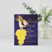 Champagne Druiven NYE Uitnodiging Postkaart (Staand voorkant)