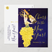 Champagne Druiven NYE Uitnodiging Postkaart (Voorkant / Achterkant)