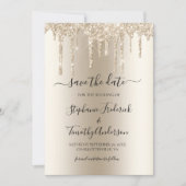 Champagne druppelende glitter QR-code bruiloft Save The Date (Voorkant)