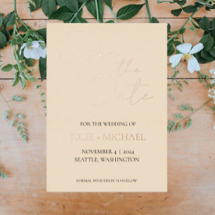 Champagne Eenvoudige Stijl Bruiloft Save the Date Folie Uitnodiging