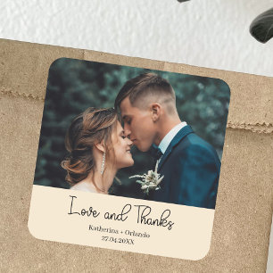 Champagne Elegante Trouwliefde & Dank Foto Vierkante Sticker