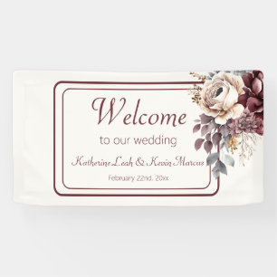 Champagne en Burgandy Bloemen Bruiloft Welkom Spandoek