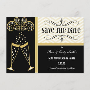 Champagne en Chevron Save the Date Invitation