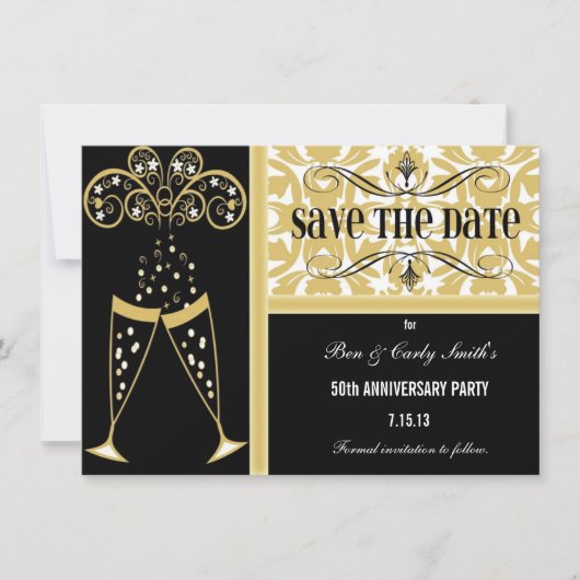 Champagne en Damask bewaren de datum-uitnodiging Save The Date (Voorkant)