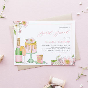 Champagne en Drip Cake Floral Bridal Brunch Kaart