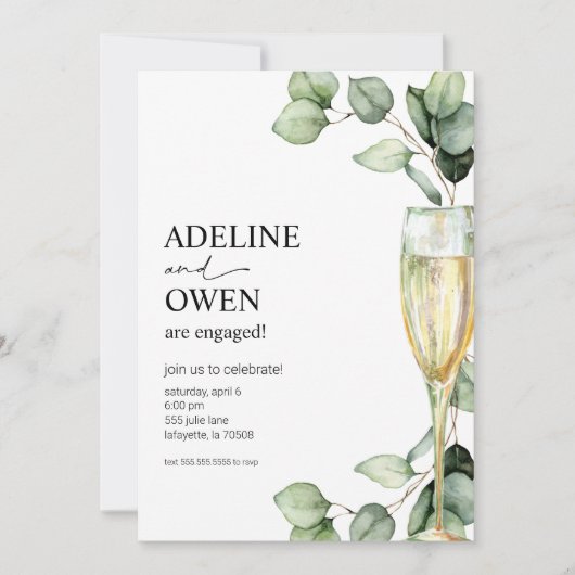 Champagne en Eucalyptus Engagement Party Kaart (Voorkant)