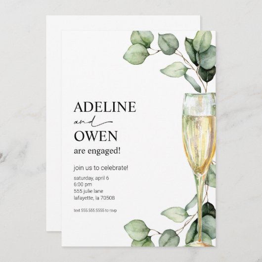 Champagne en Eucalyptus Engagement Party Kaart (Voorkant / Achterkant)