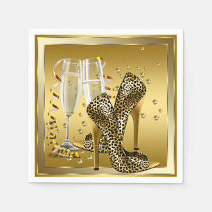 Champagne en hoge hakken schoenen servet