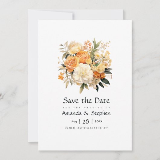 Champagne en Ivoor Bloemen Bruiloft Save The Date (Voorkant)