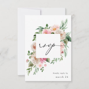 Champagne en roze Floral w Meal RSVP 2 Kaartje