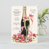 Champagne en Rozen Birthday Invitation Kaart (Staand voorkant)