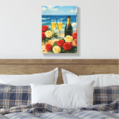 Champagne en Rozen op romantisch strand Canvas Afdruk (Insitu (Slaapkamer))