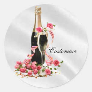Champagne en Rozen White Satin Stickers