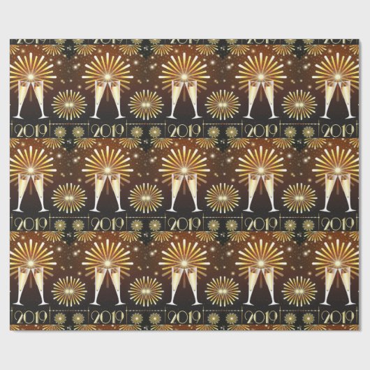 Champagne en vuurwerk New Years Eve 2019 Patroon Cadeaupapier (Vlak)