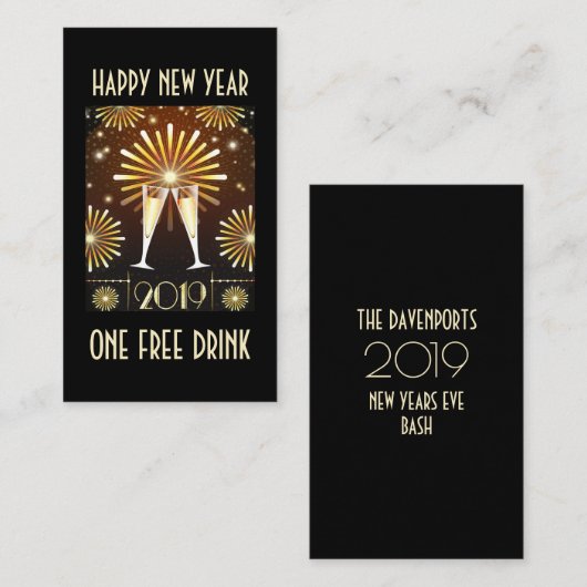 Champagne en vuurwerk oudejaarsavond 2019 Ticket (Voorkant / Achterkant)