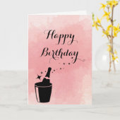 Champagne et carte d'anniversaire rose (Fleur jaune)