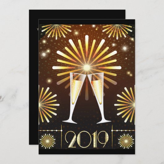 Champagne et feux d'artifice Nouvel An Invitation (Devant / Derrière)