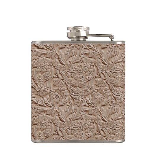 Champagne Faux Tooled Leather Vinyl Heupfles (Achterkant)