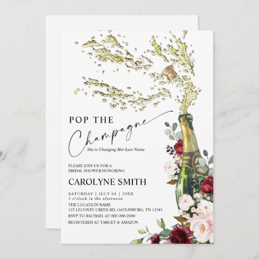 Champagne fles bruids douche uitnodiging (Voorkant / Achterkant)