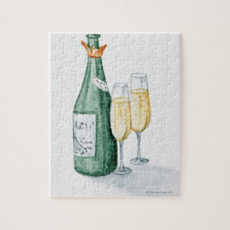 Champagne-flessen en twee glazen glazen legpuzzel