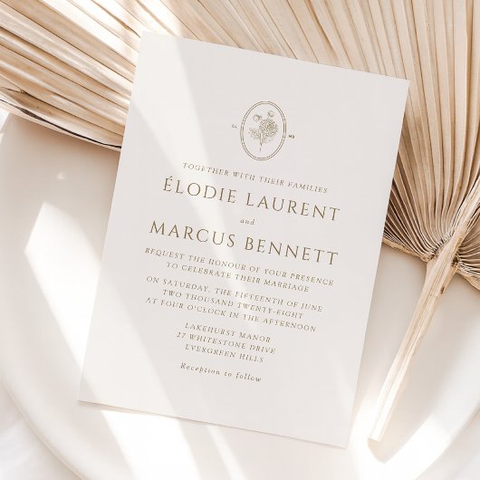 Champagne Floral Oval Monogramme Faire-part de mar