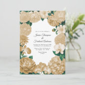 Champagne Floral Photo and QR Code Wedding Kaart (Staand voorkant)