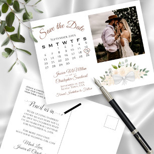 Champagne Floral Photo & Calendar Save the Date Aankondigingskaart