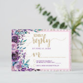 Champagne Floral Violet Mariage d'or Réponse RSVP (Debout devant)