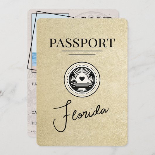 Champagne Florida Passport Bewaar de datum Save The Date (Voorkant / Achterkant)