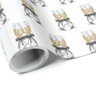Champagne-fluiten met lint cadeaupapier