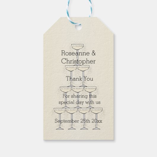 Champagne Fluiten Ontwerp Champagne Gekleurde Brui Cadeaulabel (Achterkant)
