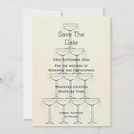 Champagne Fluiten Ontwerp Champagne Gekleurde Brui Save The Date (Voorkant)