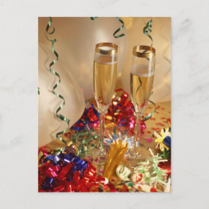 Champagne-fluiten, wimpels en luidsprekers briefkaart