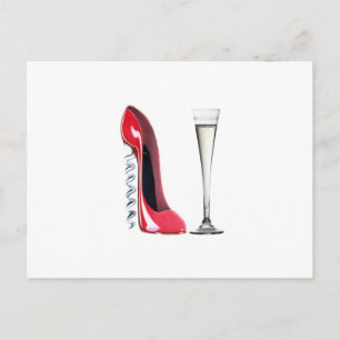 Champagne Flute Glass en Corkschroef Stiletto Shoe Briefkaart