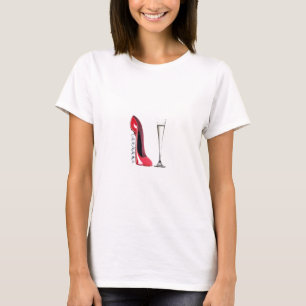 Champagne Flute Glass en Corkschroef Stiletto Shoe T-shirt