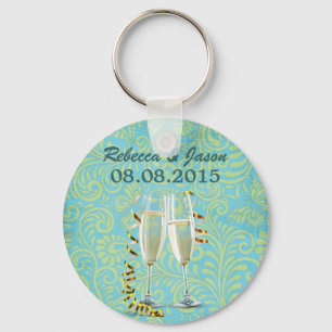  champagne flutes blauwgroen gouddamtbruiloft sleutelhanger