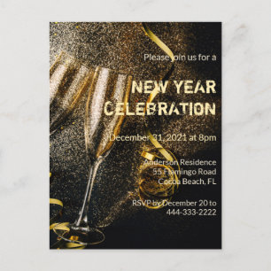 Champagne Flutes Nouvel An Célébration Invitation