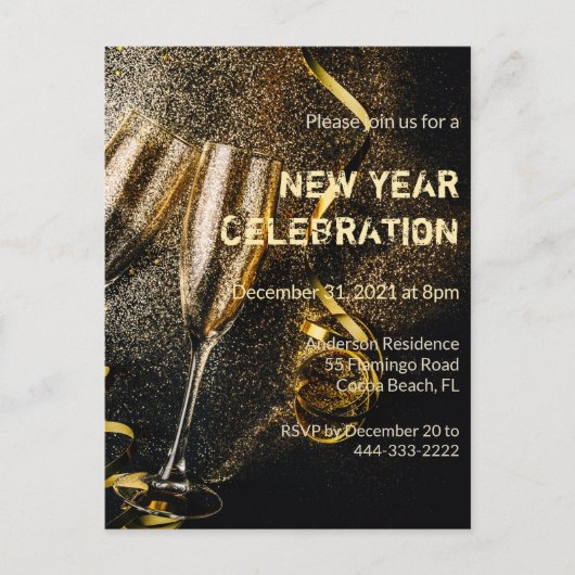 Champagne Flutes Nouvel An Célébration Invitation (Devant)