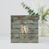 champagne flutes rustige blue barn bruiloft kaart (Staand voorkant)