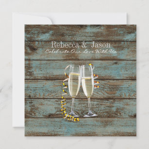 champagne flutes rustige blue barn bruiloft kaart