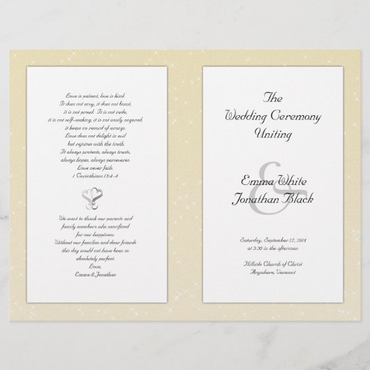 Champagne Folded Christelijk Wedding Programme (Voorkant)