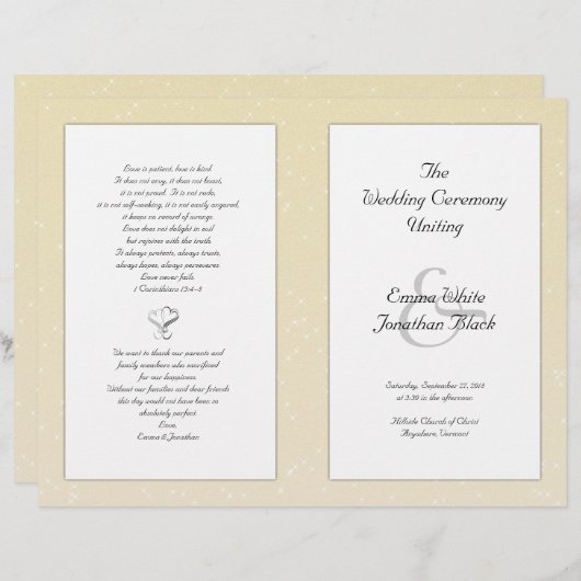Champagne Folded Christian Wedding Programme (Devant / Derrière)