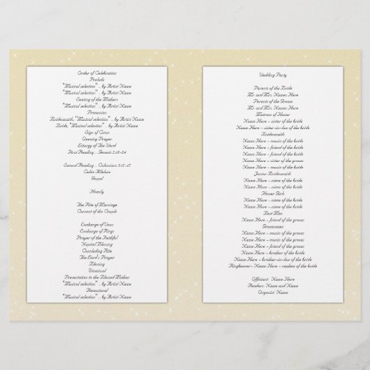 Champagne Folded Christian Wedding Programme (Dos)