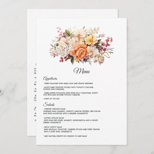 Champagne gekleurde bloemenbruiloft menu (Voorkant / Achterkant)