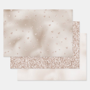 Champagne Glam Blush Glitter Hearts    Inpakpapier Vel