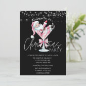 Champagne Glas Roze Kerstman Kerst Bedrijf Kaart (Staand voorkant)