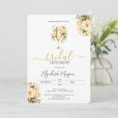 Champagne glas witte rozen bruids lunch kaart (Staand voorkant)