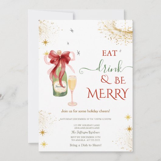 Champagne Glass Bottle Red Bow Kaart (Voorkant)