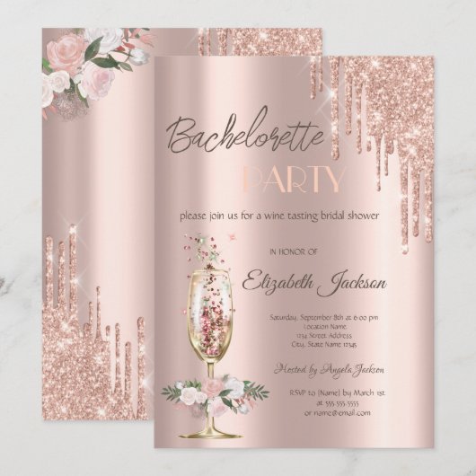 Champagne Glass Rozen Bachelorette Kaart (Voorkant / Achterkant)